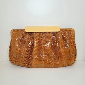 Vintage 70s Susan Gail Snakeskin Clutch with Coin Purse and Mirror